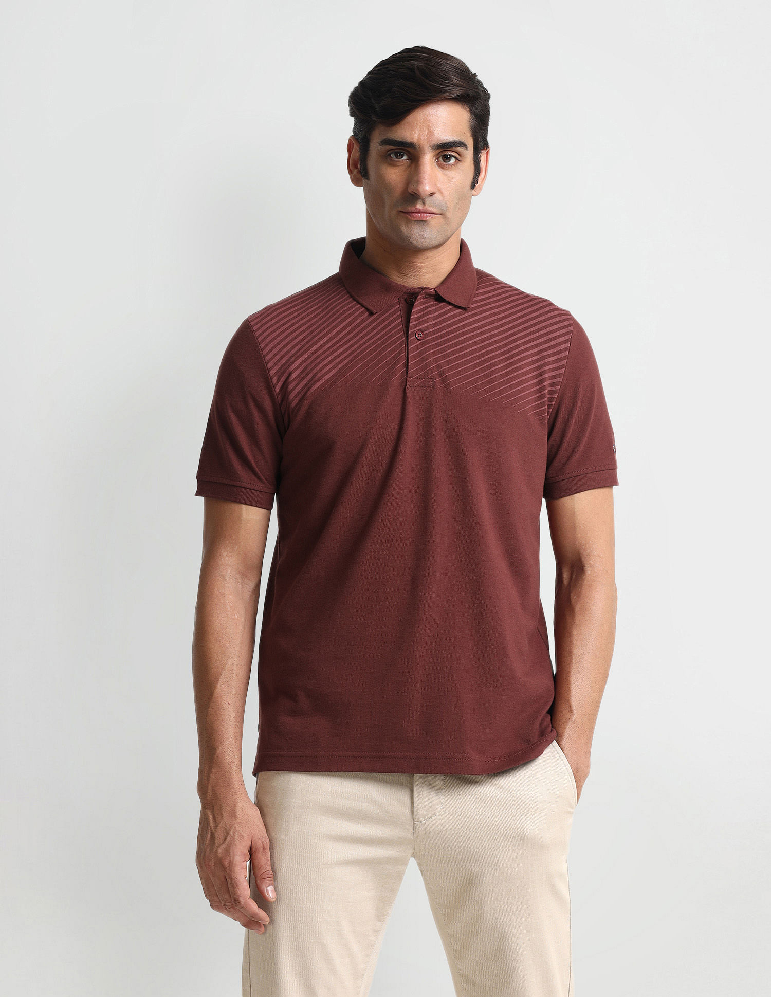 Arrow Sport Diagonal Stripe Pique Polo Shirt