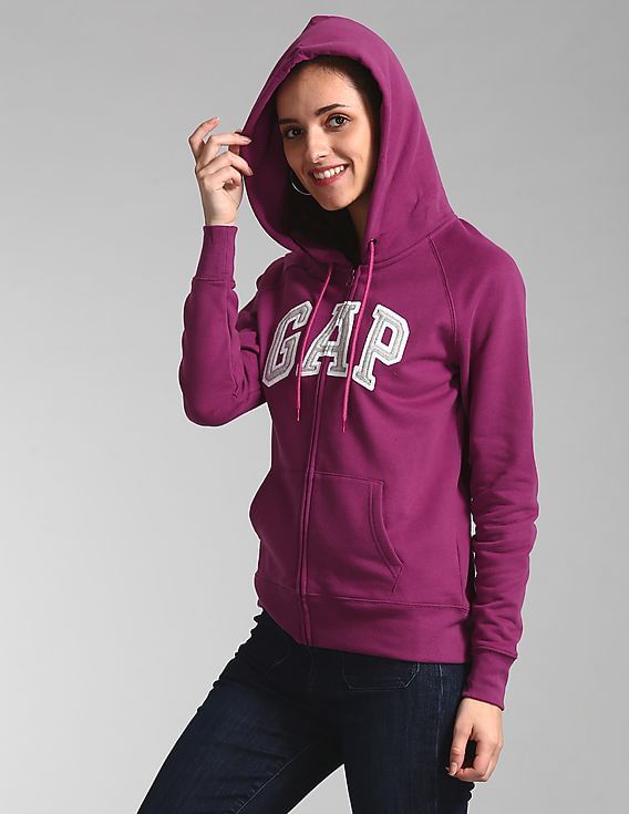 Buy GAP Women Women Purple Logo Full Zip Hoodie