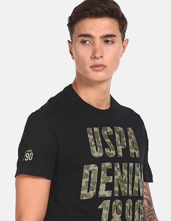 U.S. Polo Assn. Denim Co. Men Black Brand Print Cotton T-Shirt
