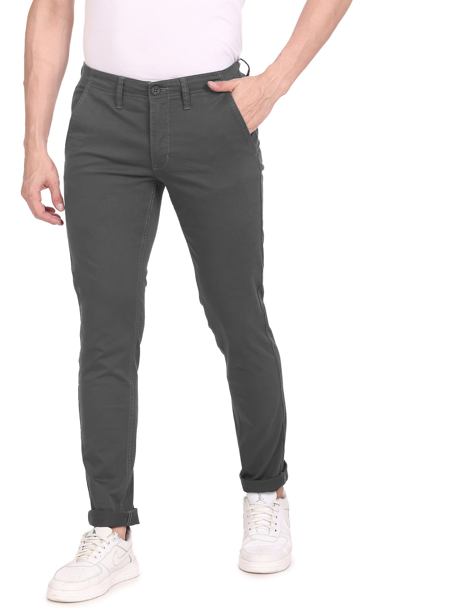 Flying Machine Mid Rise Solid Trousers