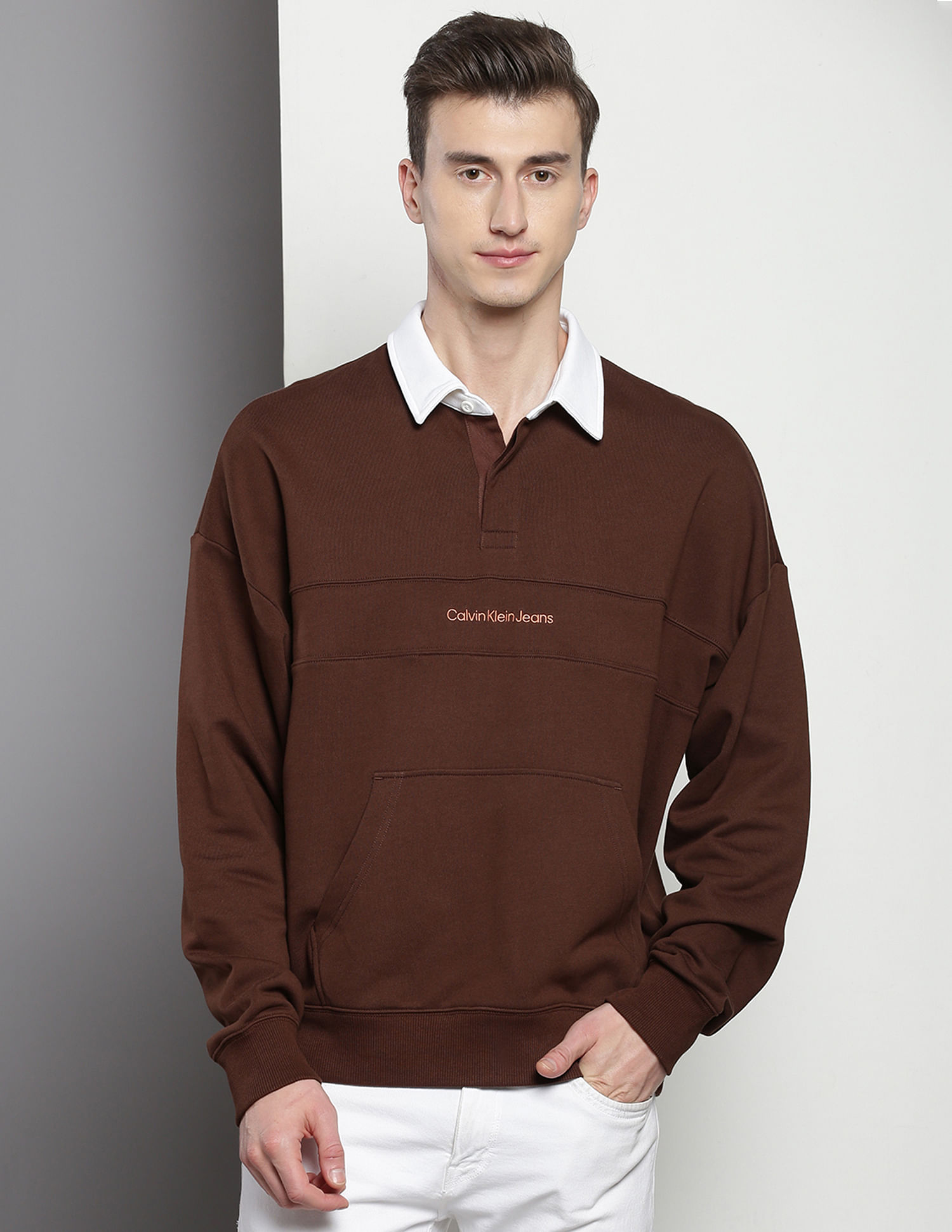 Calvin Klein Shirt Collar Panelled Sweatshirt