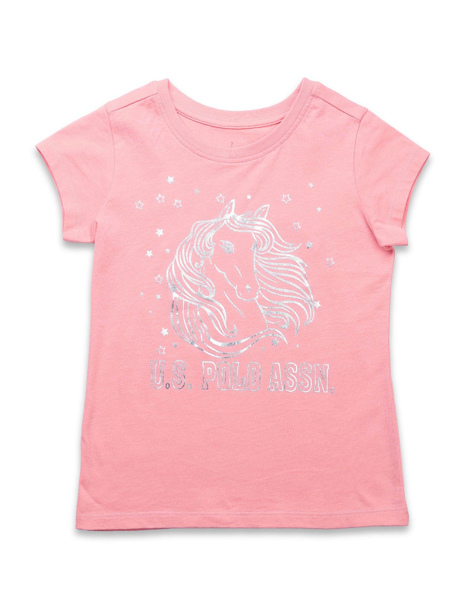 U.S. Polo Assn. Kids Girls Foil Print Regular Fit T-Shirt