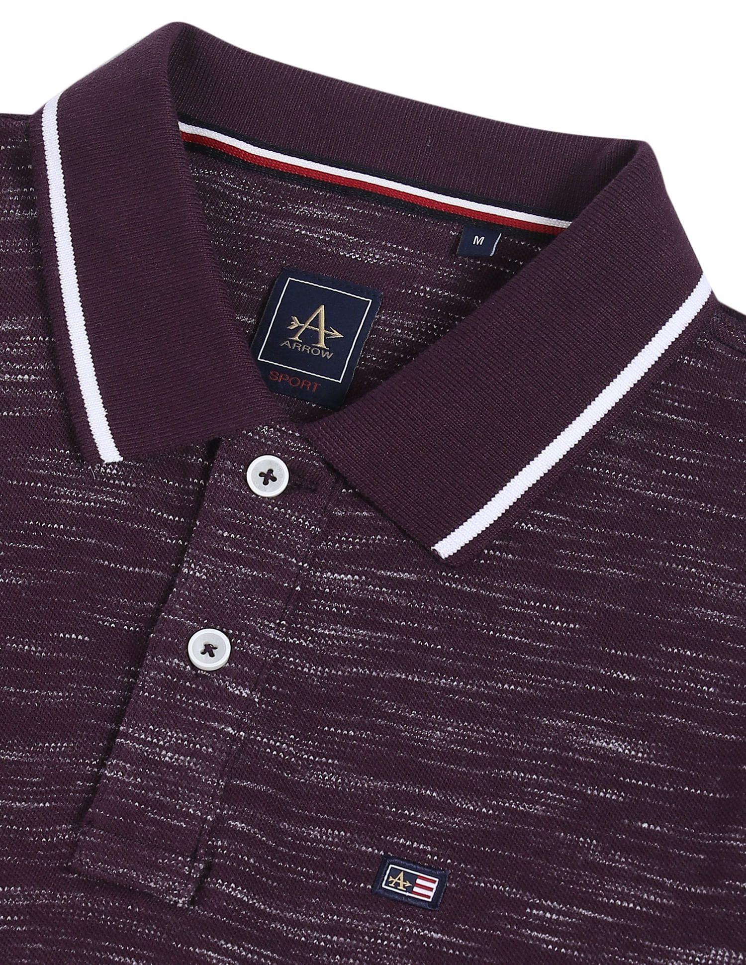 Arrow Sports Striped Collar Heathered Cotton Polo Shirt