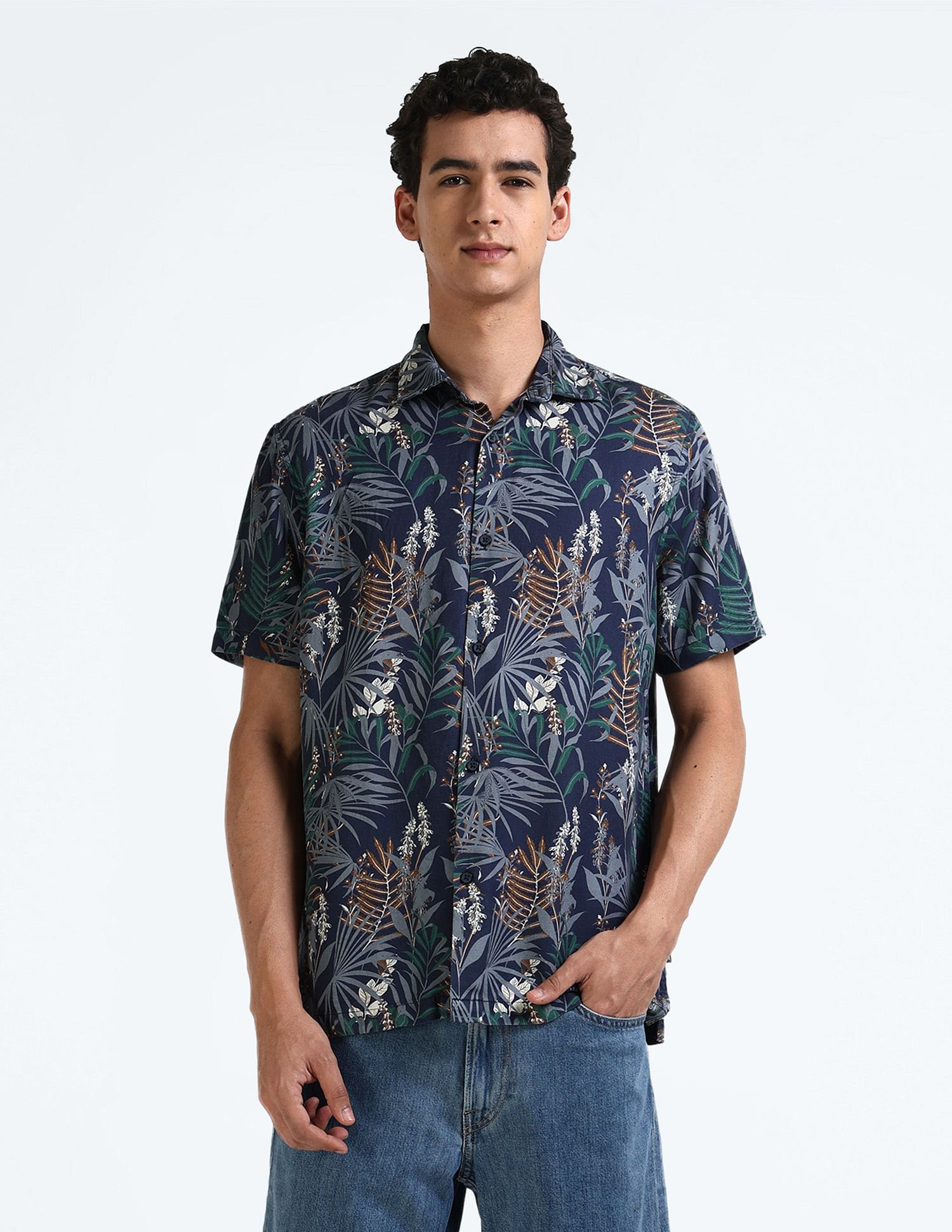 Flying Machine Floral Print Lyocell Shirt