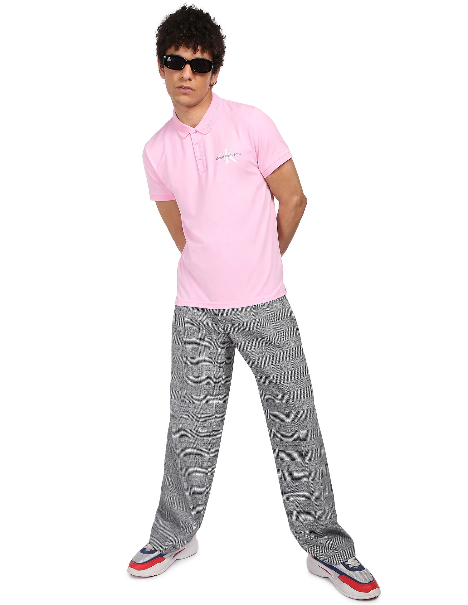 Calvin Klein Men Pink Institutional Collar Slim Fit Polo Shirt