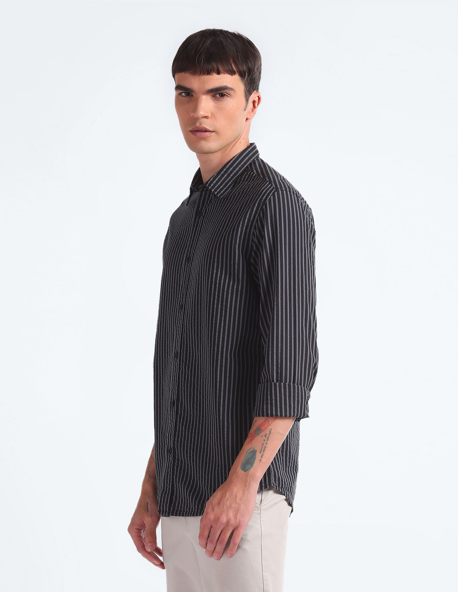 Flying Machine Vertical Stripe Seersucker Shirt
