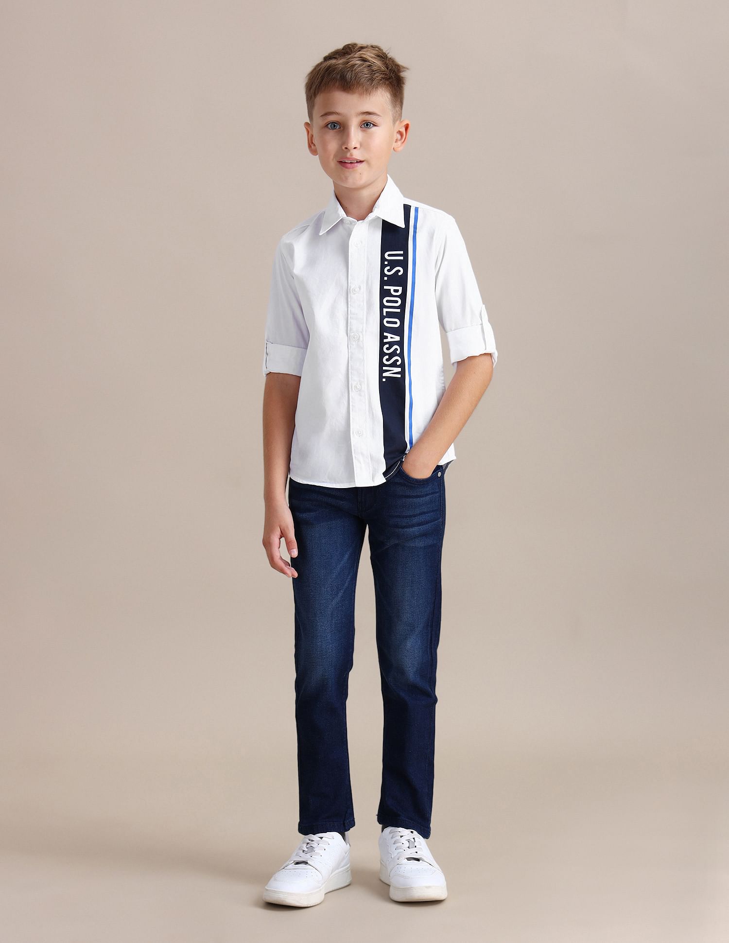 U.S. Polo Assn. Kids Boys Horizontal Striped Cotton Shirt