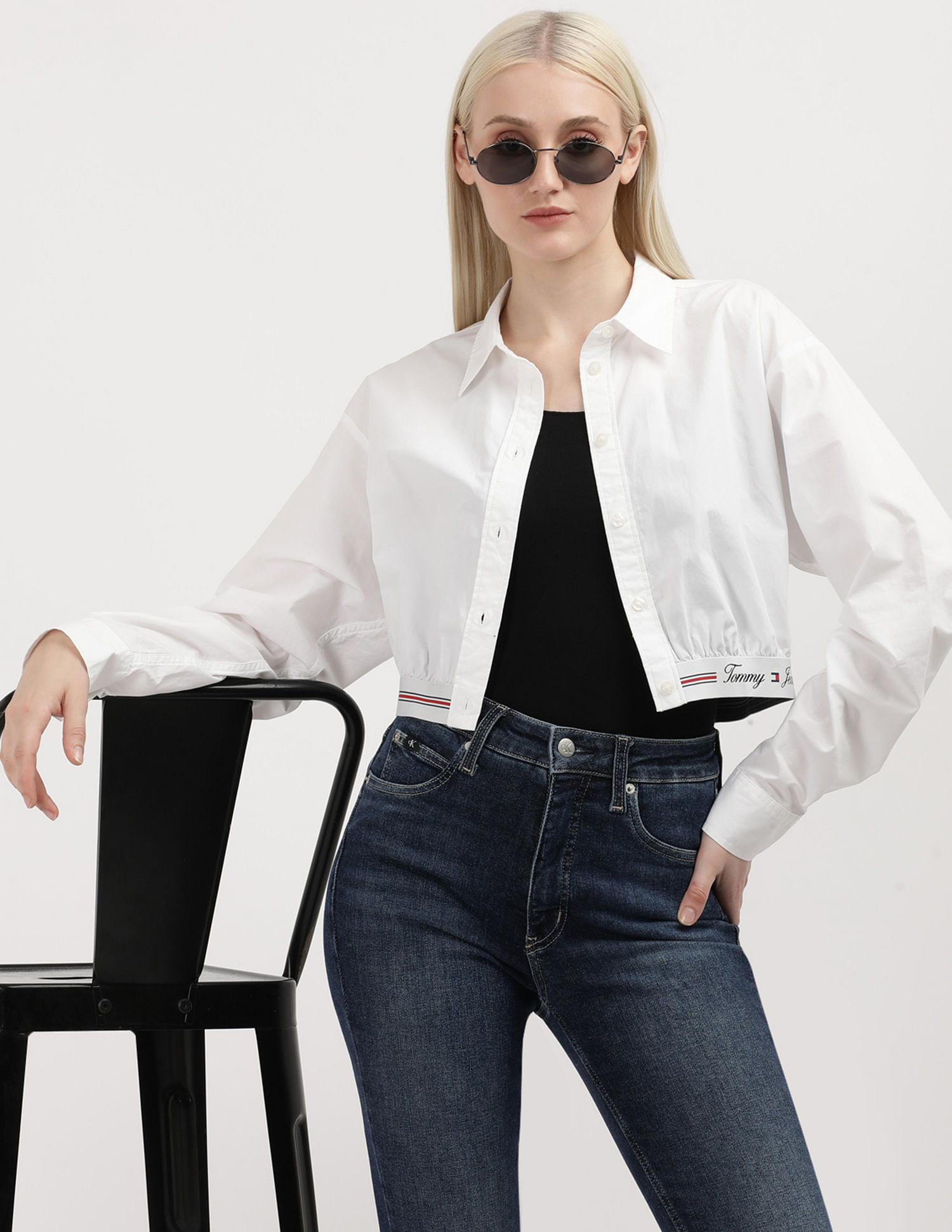 Tommy Hilfiger Crop Logo Taping Cotton Shirt