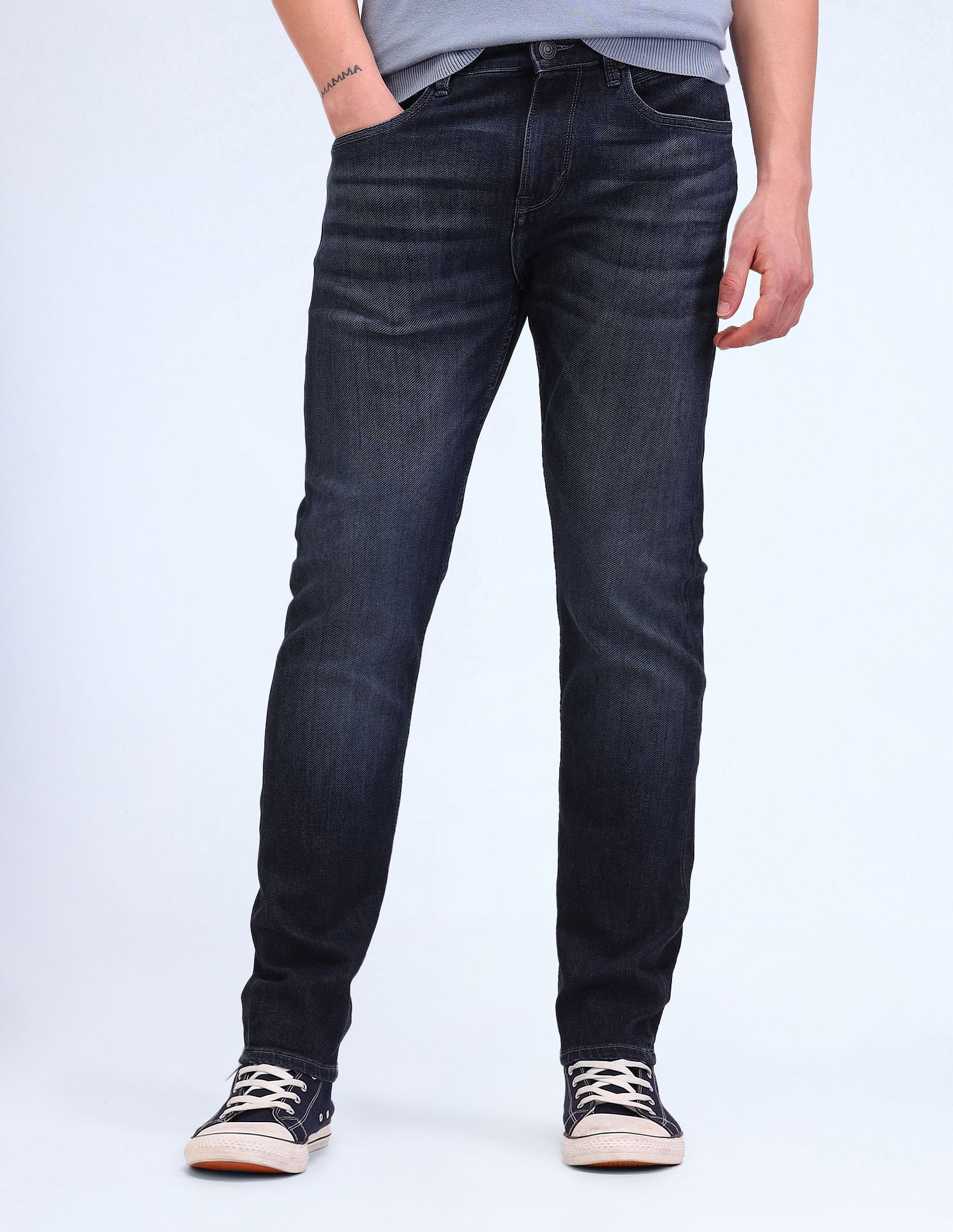 Flying Machine Slash Slim Tapered Fit Jeans