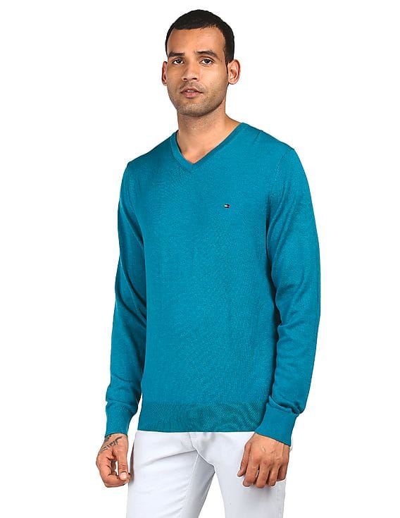 Buy Tommy Hilfiger Men Blue V-Neck 