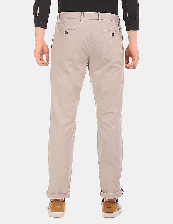 Tommy Hilfiger Men Beige Denton Regular Fit Solid Casual Trousers
