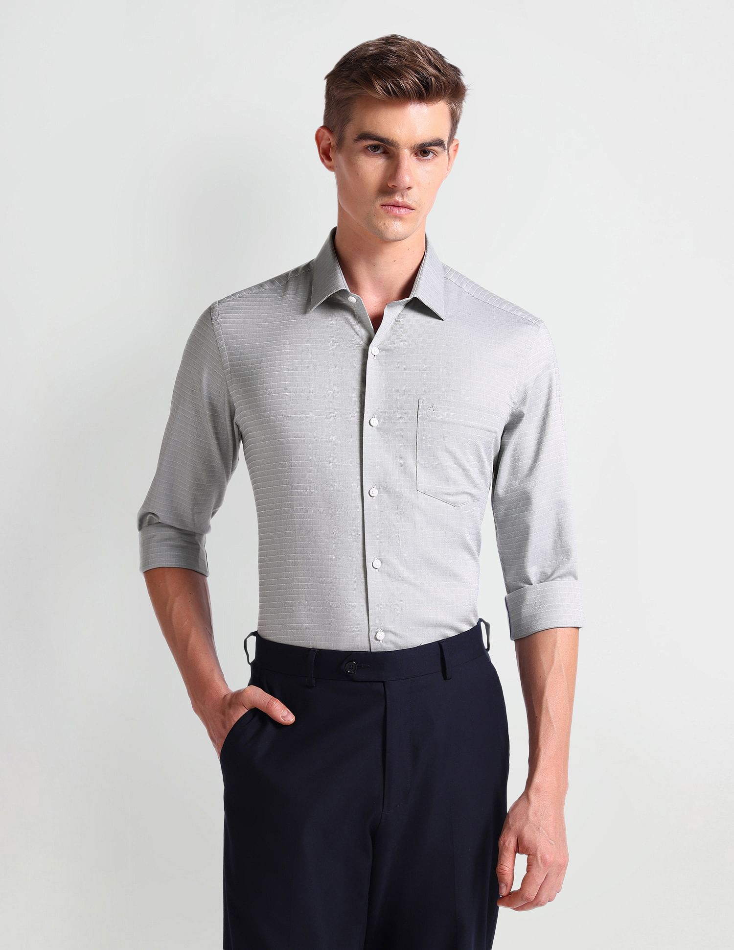 Arrow Horizontal Stripe Herringbone Shirt