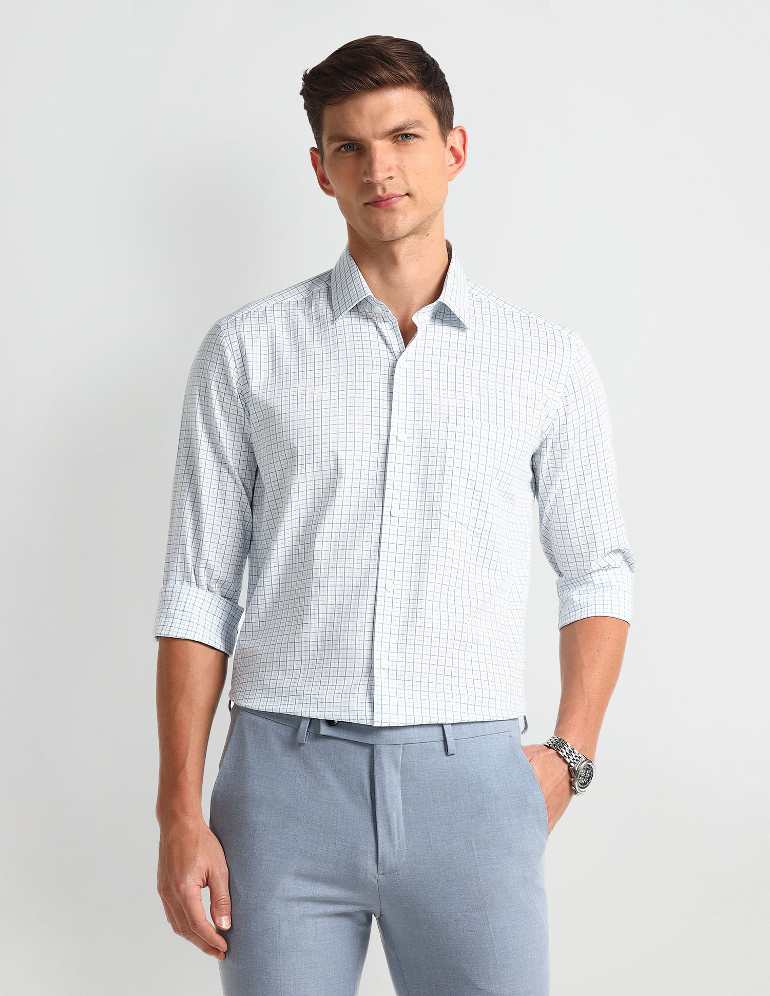 Arrow Manhattan Slim Windowpane Checked Shirt