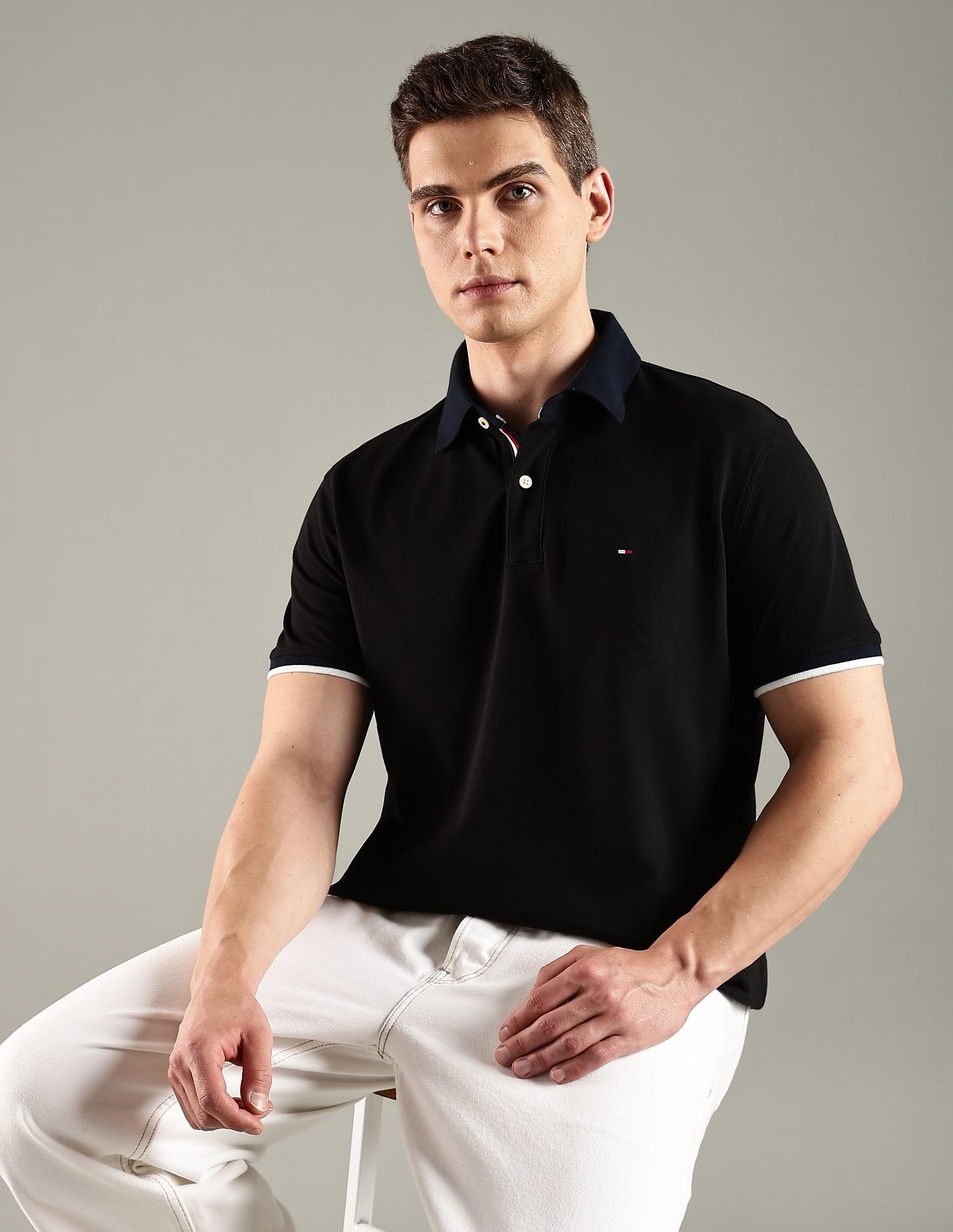 Tommy Hilfiger Solid Regular Fit Cotton Polo T-Shirt