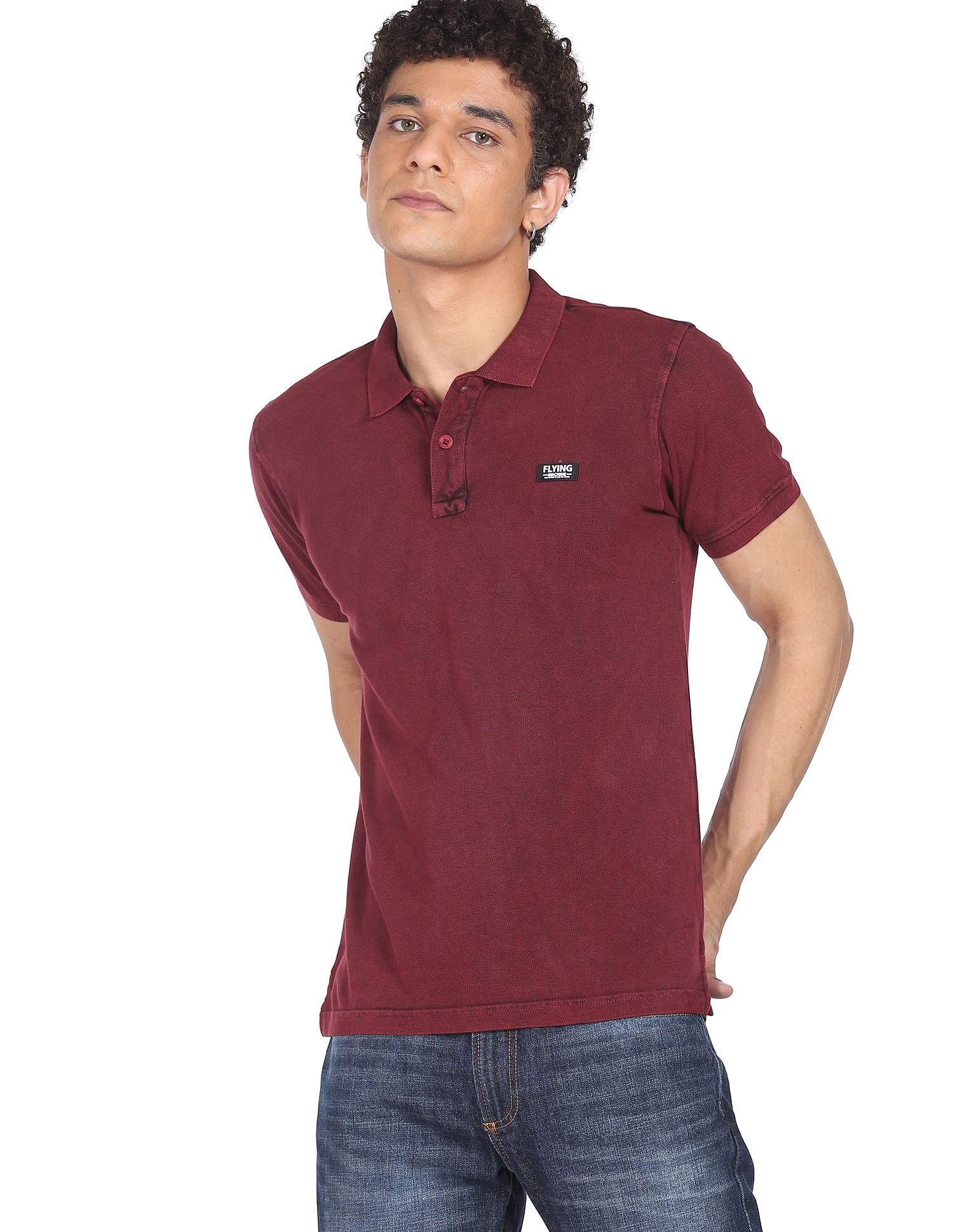 Flying Machine Cotton Solid Polo Shirt
