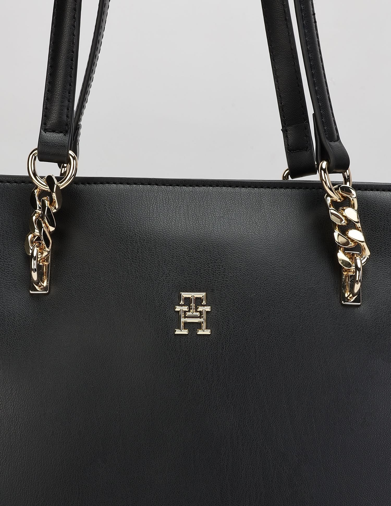 Tommy Hilfiger Solid Black Pu Tote Bag