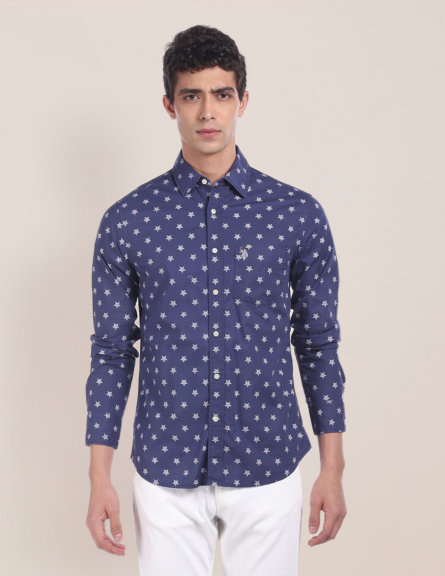 U.S. Polo Assn. Rounded Cuff Star Print Cotton Casual Shirt