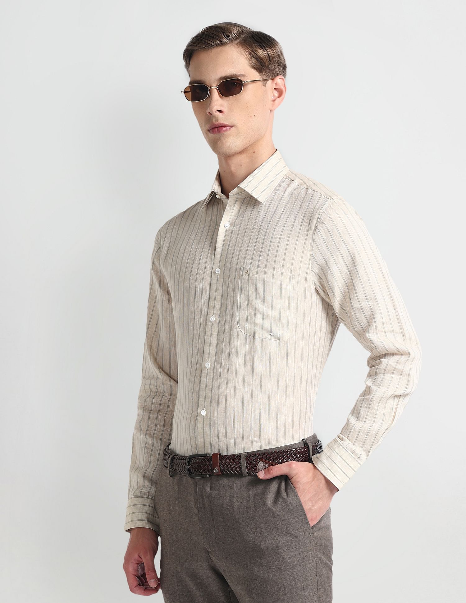 Arrow Manhattan Slim Fit Linen Shirt