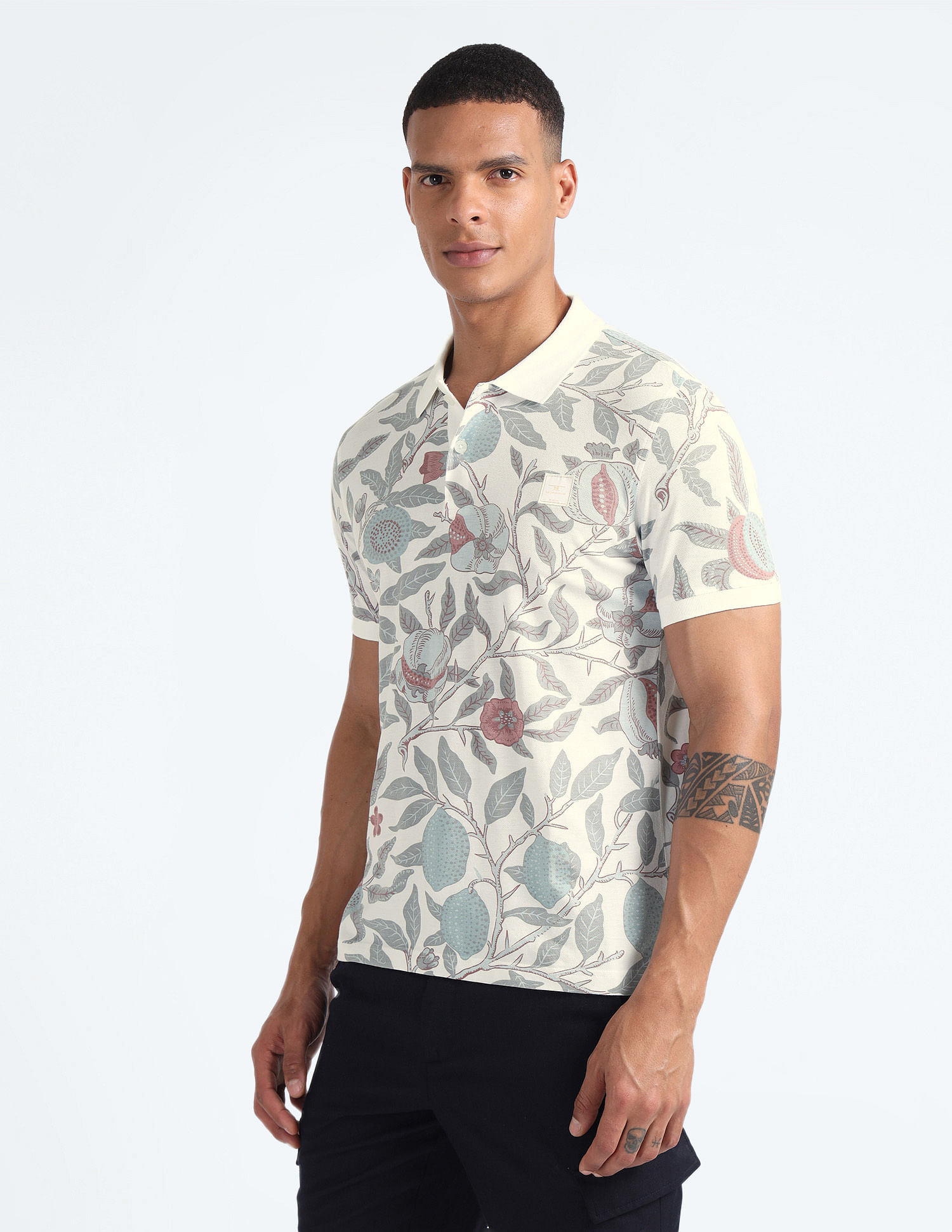 Flying Machine Floral Print Cotton Polo Shirt