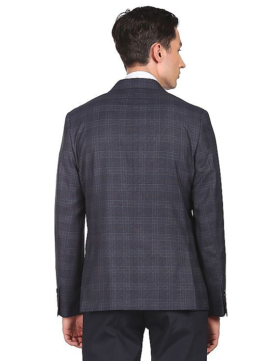 Tommy Hilfiger Men Navy Tailored Regular Fit Check Formal Blazer