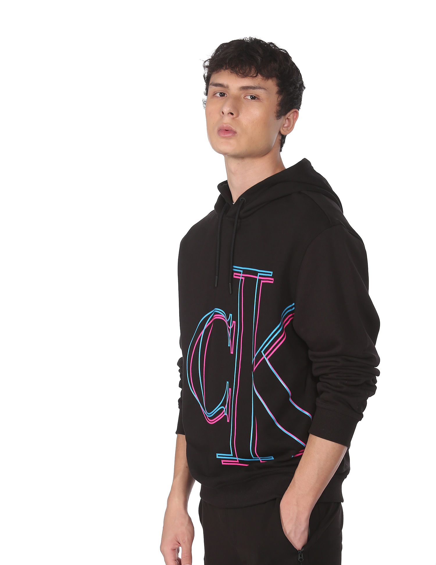 Buy Calvin Klein Jeans Men Black Illuminated Logo Hooded Sweatshirt -  