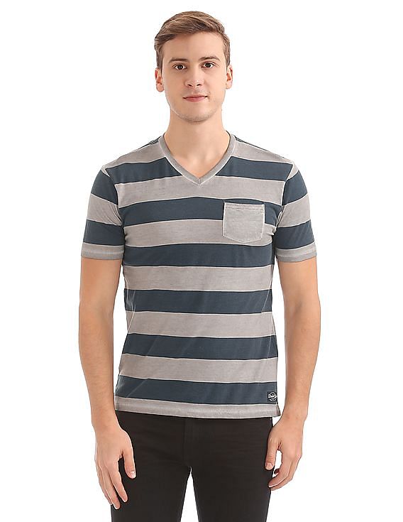 Grey Striped V-Neck 2024 Shirt