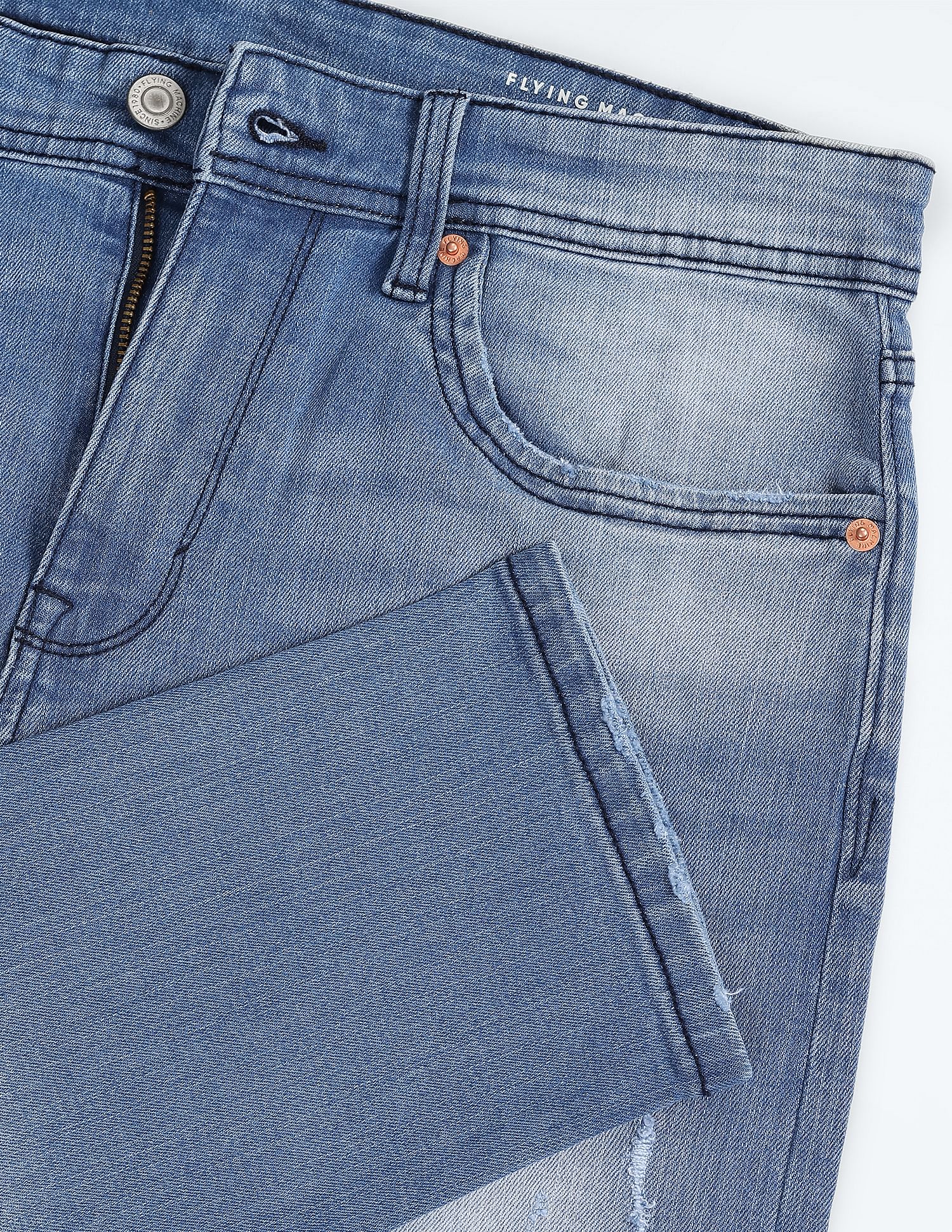 Flying Machine Slash Slim Tapered Distressed Jeans