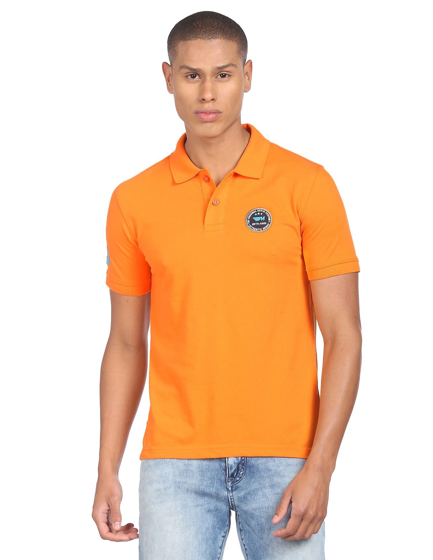 Flying Machine Printed Collar Applique Logo Polo Shirt