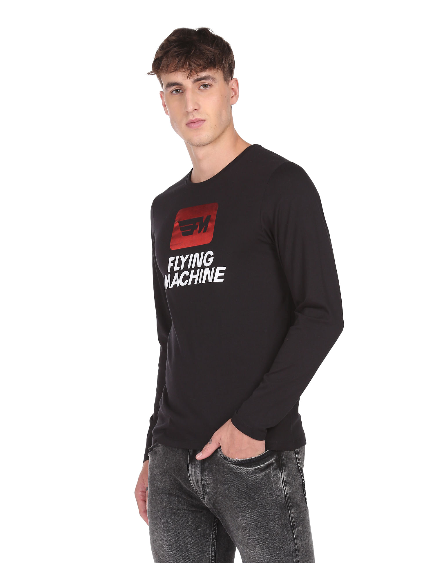 Flying Machine Long Sleeve Brand Print T-Shirt