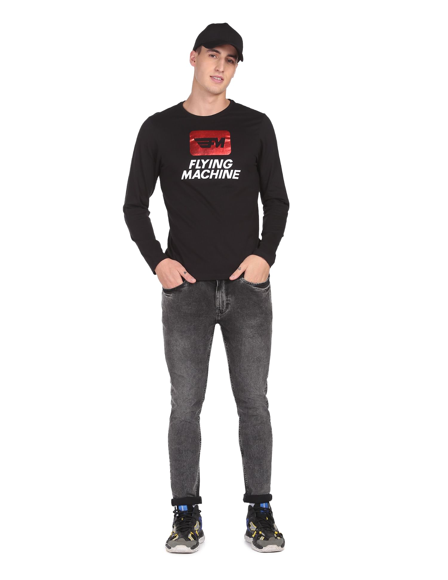 Flying Machine Long Sleeve Brand Print T-Shirt