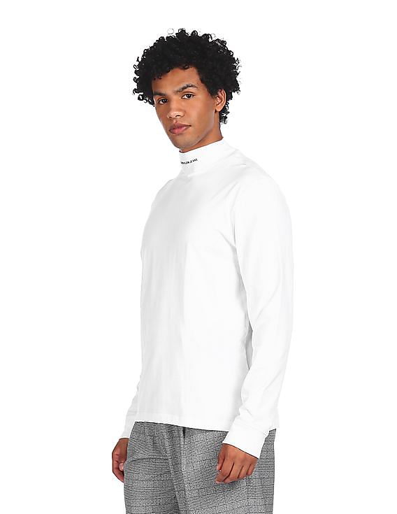 Calvin Klein Men White High Neck Solid T-Shirt