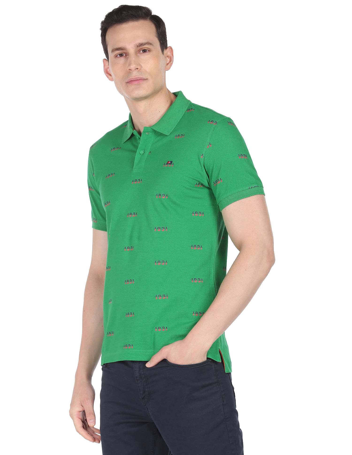 AD by Arvind Typography Print Cotton Polo Shirt