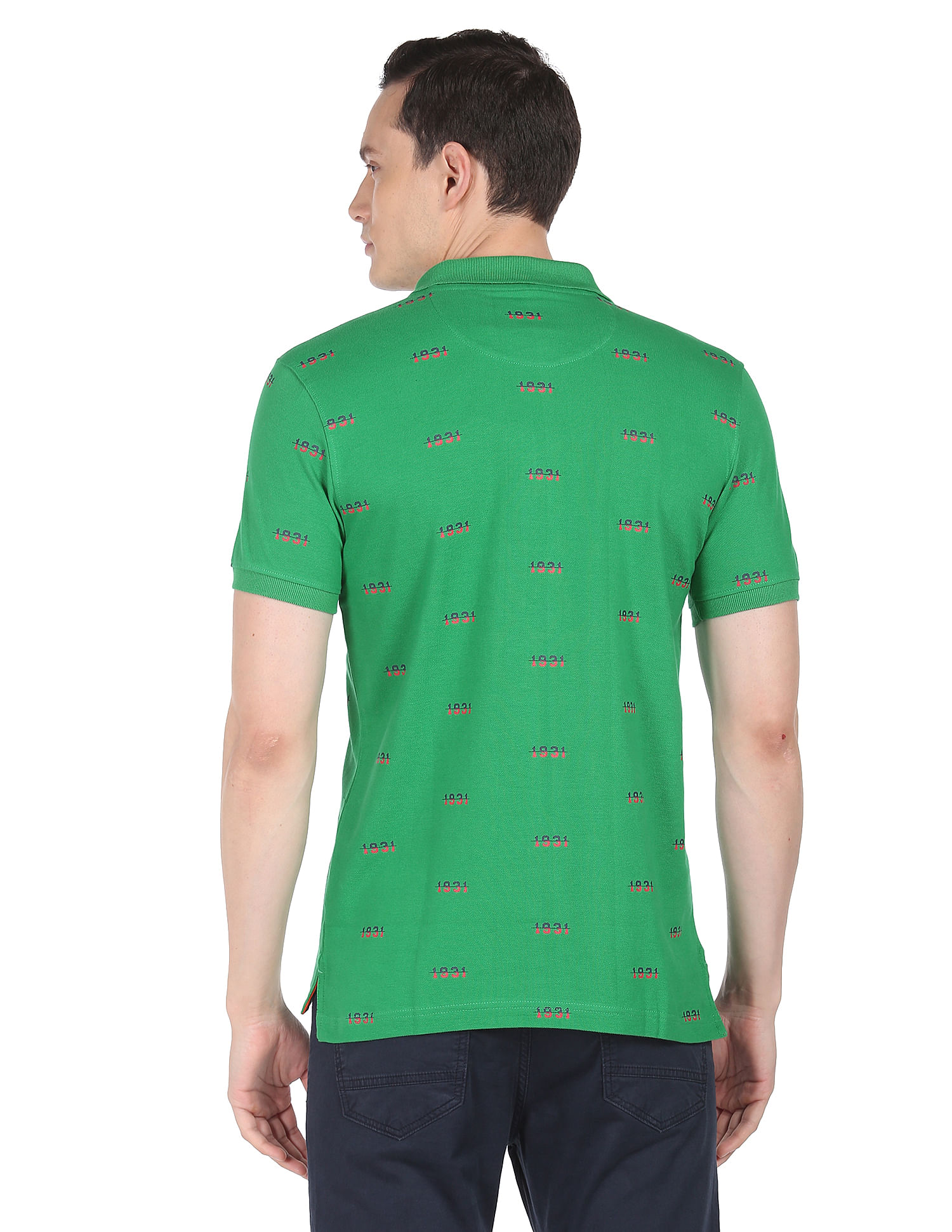 AD by Arvind Typography Print Cotton Polo Shirt