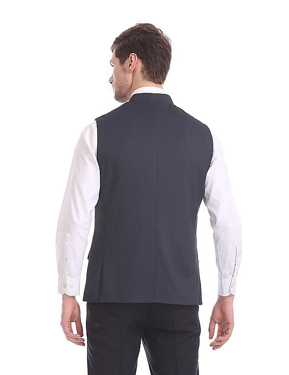 Buy Men Blue Slim Fit Patterned Nehru Jacket online at NNNOW