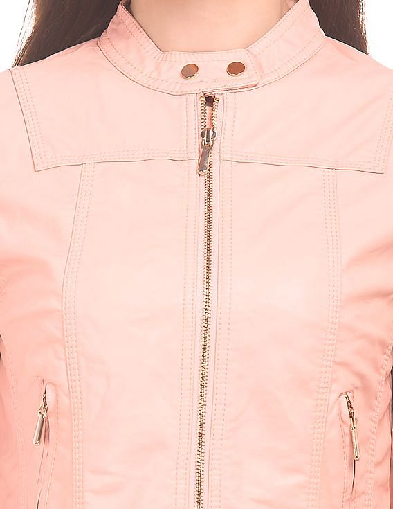 U.S. Polo Assn. Women Textured Faux Leather Cropped Jacket