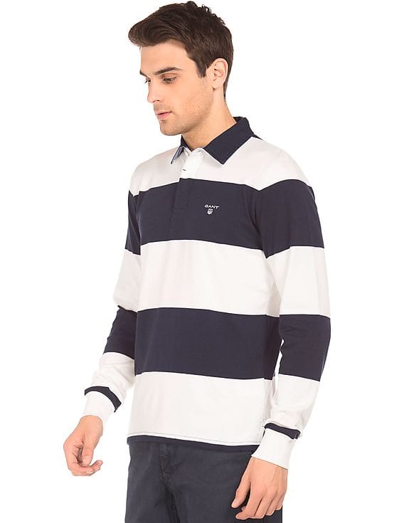 Buy Gant Men Striped Long Sleeve Polo Shirt
