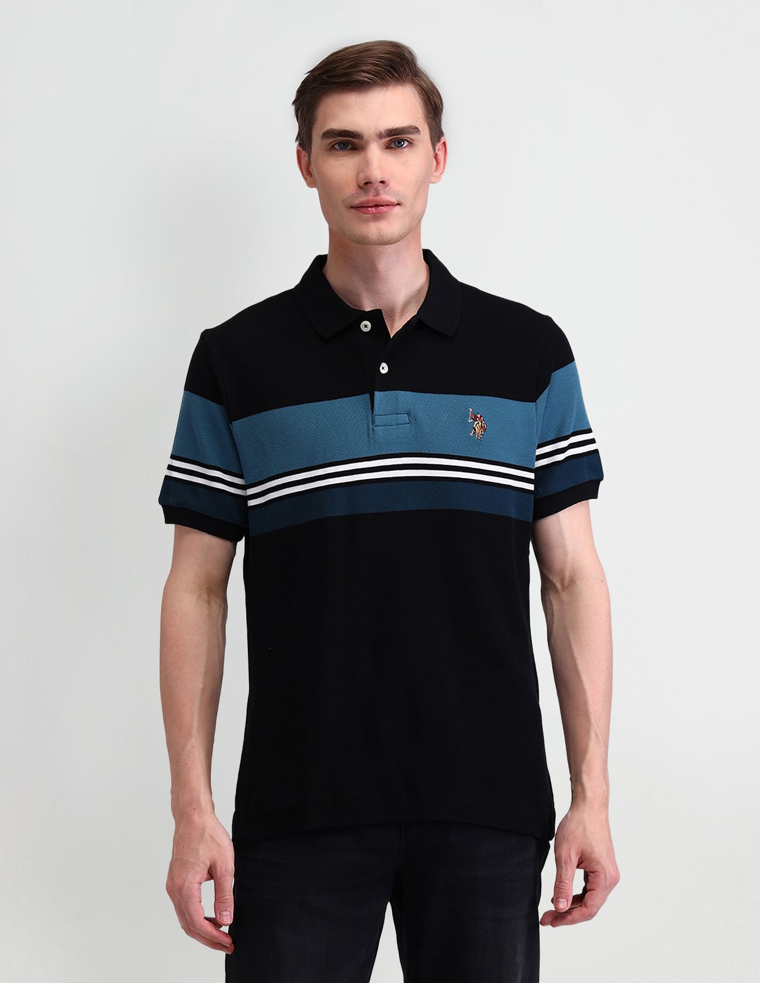 U.S. Polo Assn. Denim Co. Horizontal Striped Muscle Polo Shirt