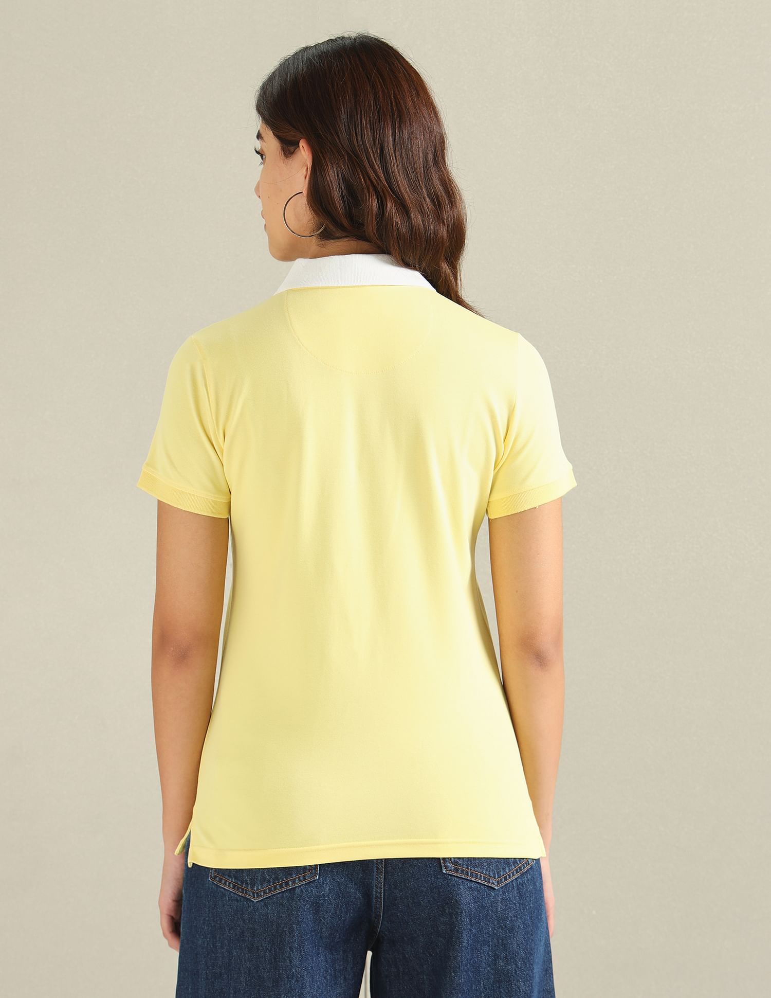 U.S. Polo Assn. Women Contrast Collar Crest Polo Shirt