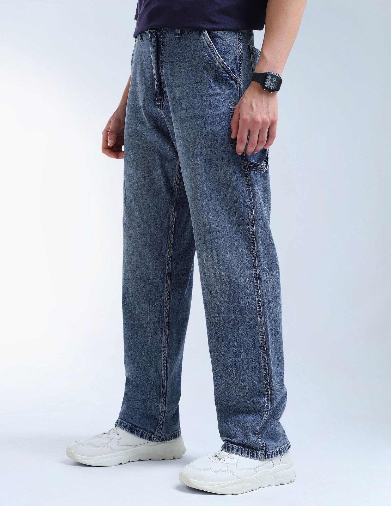 Flying Machine Cobain Loose Fit Whiskered Jeans