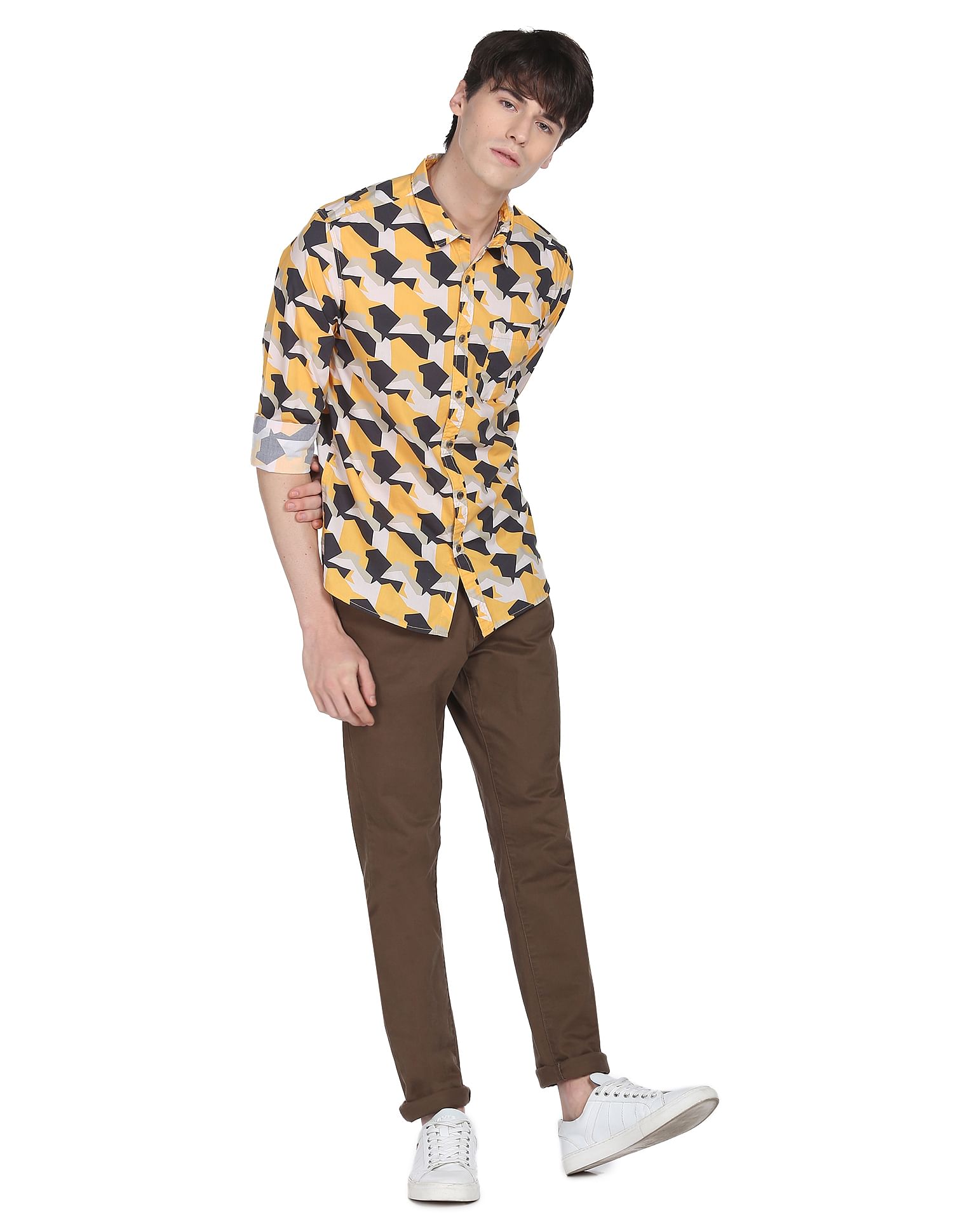 Flying Machine Abstract Print Cotton Shirt