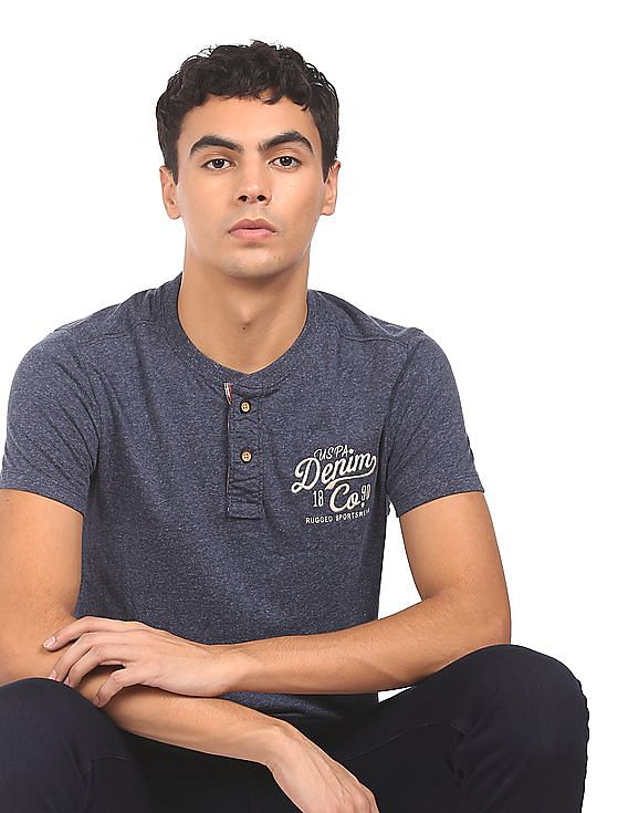 U.S. Polo Assn. Denim Co. Short Sleeve Heathered Henley T-Shirt