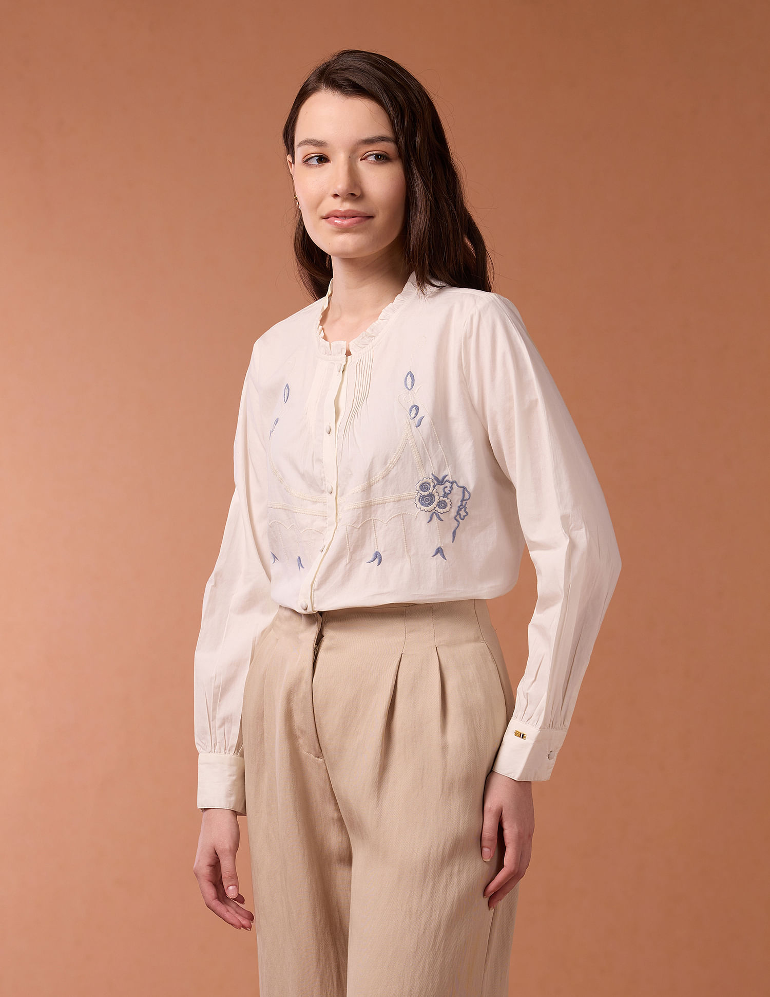U.S. Polo Assn. Women Embroidered Pin Tucked Poplin Top