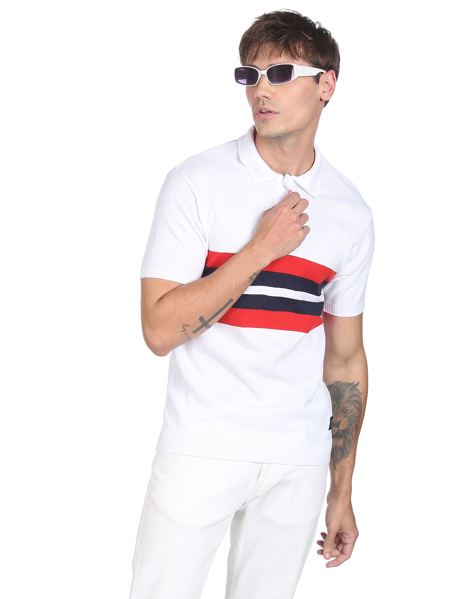 Flying Machine Horizontal Stripe Cotton Polo Shirt