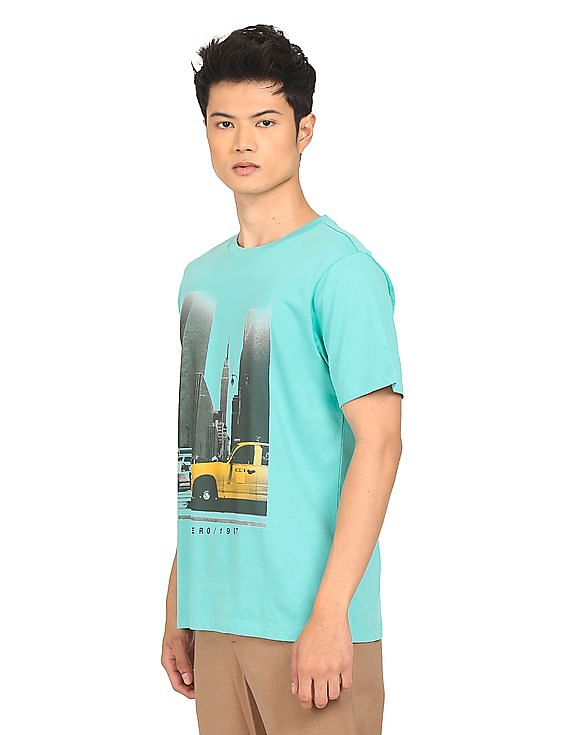 Aeropostale Men Turquoise Crew Neck Graphic Print T-Shirt