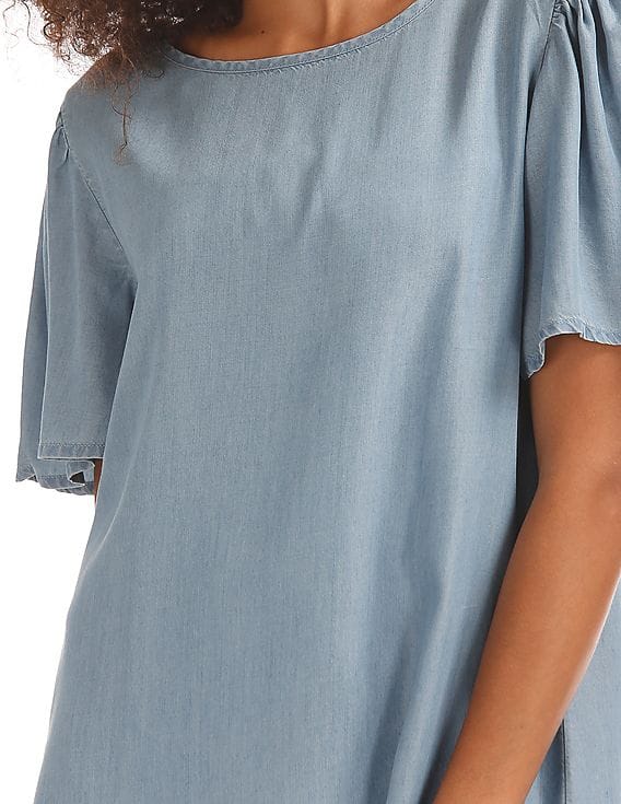 Buy GAP Women Blue Ruffle Sleeve Denim Dress - NNNOW.com
