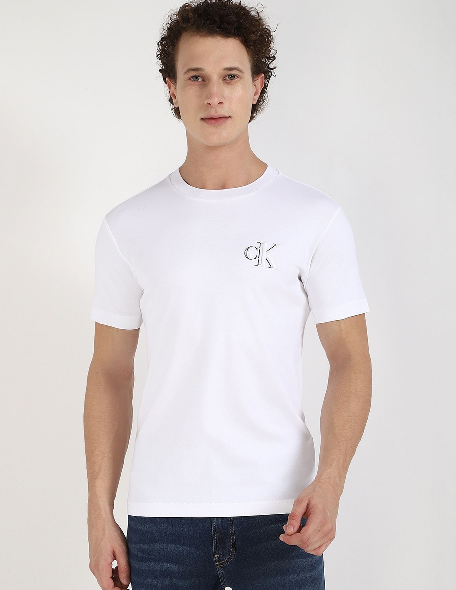 Calvin Klein Jeans Embroidered Logo Slim-Fit Cotton T Shirt