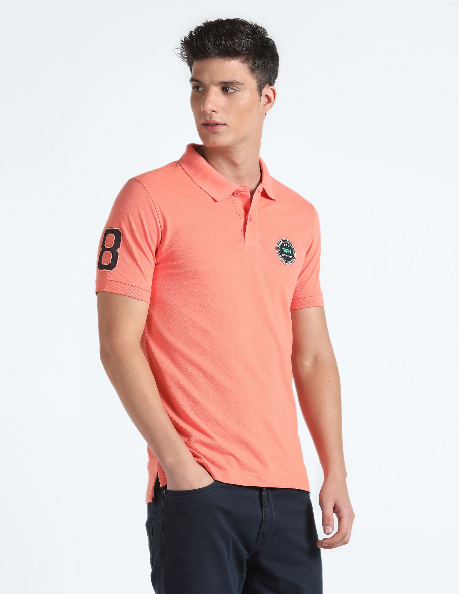 Flying Machine Appliqued Pique Polo Shirt
