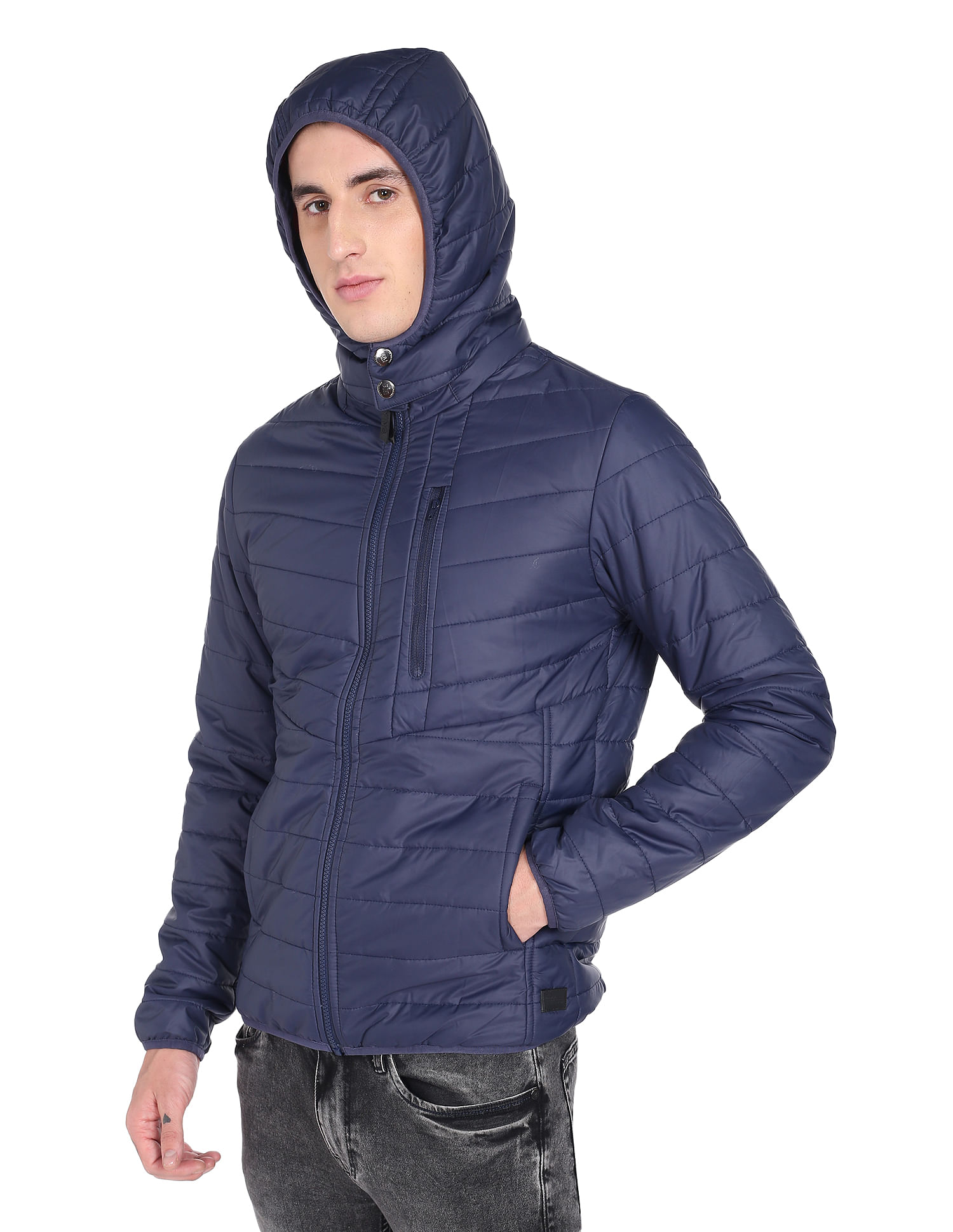 Flying Machine High Neck Hooded Quilted Jacket