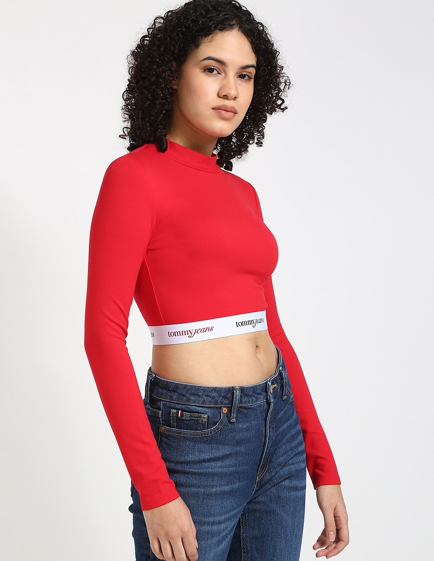 Tommy Hilfiger Regular-Fit Viscose Mock Neck Crop Top