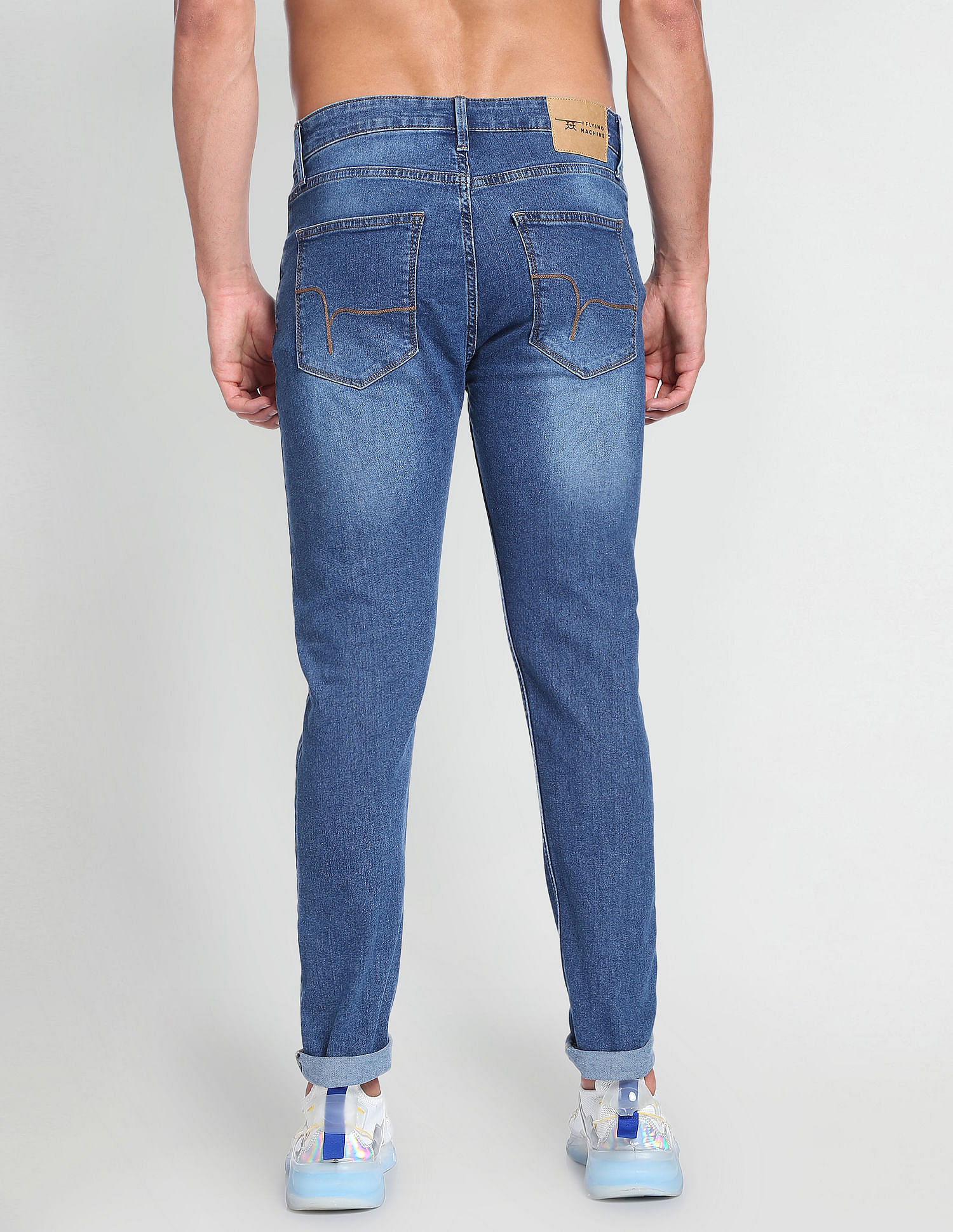 Flying Machine Mid Rise Stone Wash Whiskered Jeans